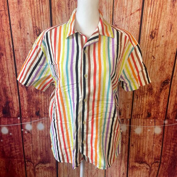 Pride by Target rayon blend buttondown size Small unisex rainbow stripe - Picture 2 of 5